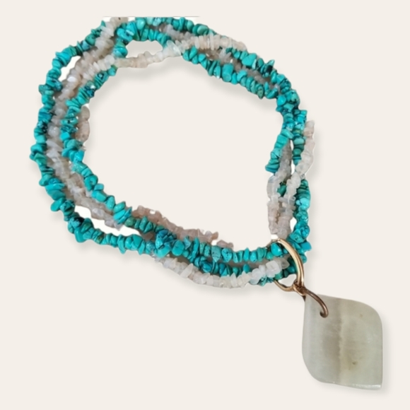 Vintage Boho Turquoise Agate & Moonstone Necklace - Picture 2 of 15